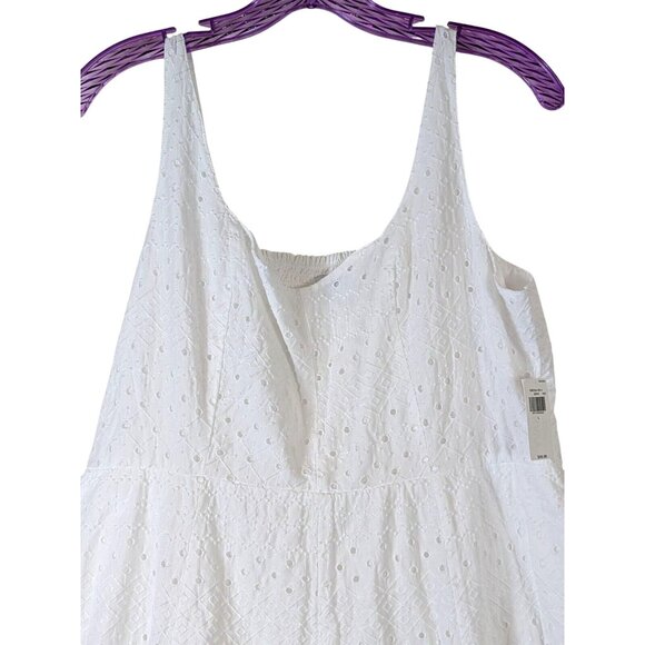 Old Navy size L Fit & Flare Eyelet Midi Dress White Elastic Back Sweetheart Flow - Picture 2 of 13